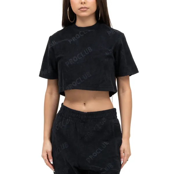 Cropped Terry Cloth Tee - Black